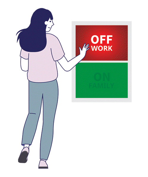 Woman switching between work and family